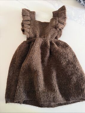 Zara Cozy Brown Knit Ruffle Strap Dress